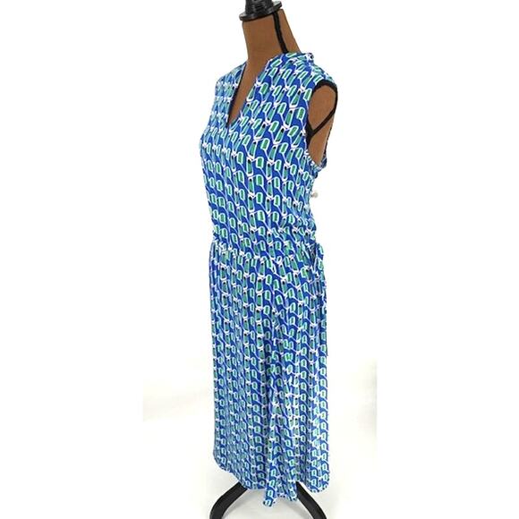 Anne Klein Blue and Green Printed Sleeveless Cinched Waist Maxi Dress – Large - Picture 2 of 6